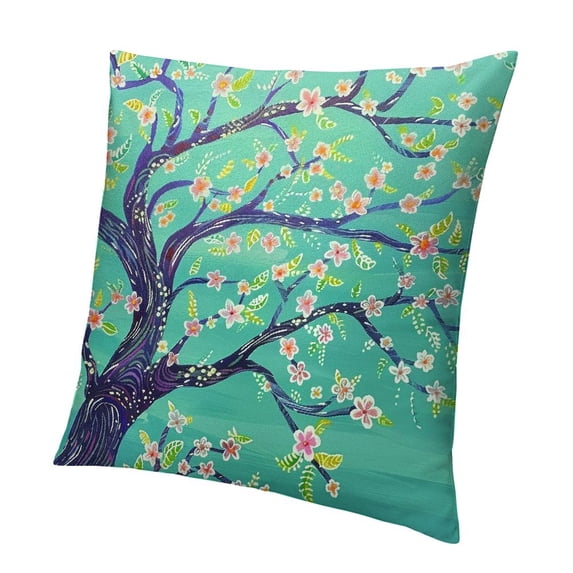 BANET Throw Pillow Covers with Oil Painting Tree Floral Nature Style, Square Pillowcases for Spring Fall Summer Christmas, Decorative Home Decor Sofa Cushion Chair Bed White