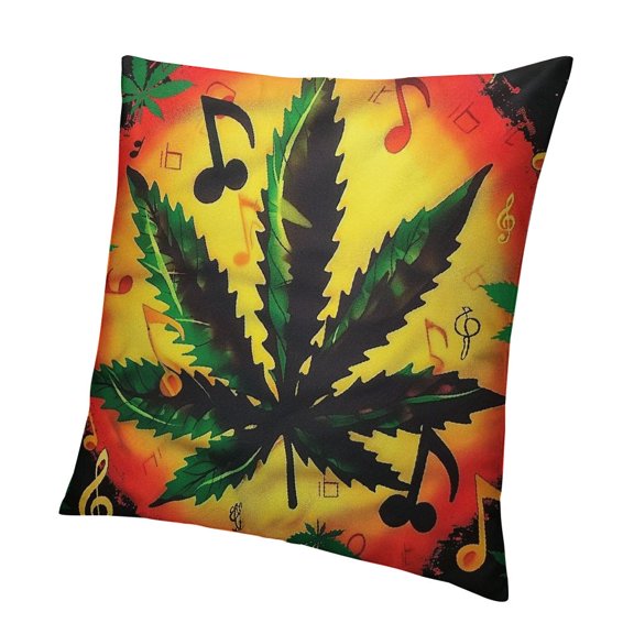 BANET Throw Pillow Covers, Soft and Breathable Short Plush Pillowcase Rasta Flag Weedleaf Reggae Music Cushion Covers for Sofa Couch Bed 24x24in