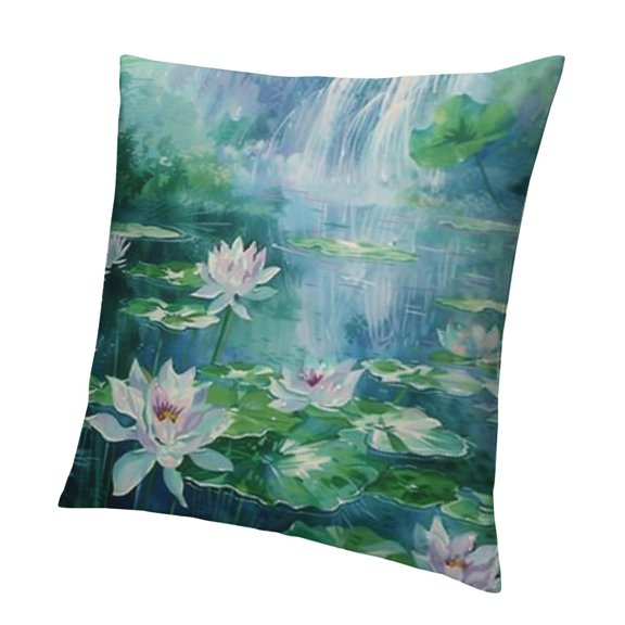 BANET Throw Pillow Covers Water Flower Plants Art Print Floating Oil Painting Short Plush Room Decorative Room Bedding Soft Comfort Decorative Sofa Cushion Covers 18x18in
