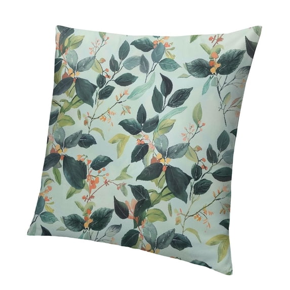BANET  Throw Pillow Covers, Watercolor Green Leaf Plant Leaves Print Square Short Plush Pillowcase Soft Decorative Cushion Case for Sofa Bedroom Car 18x18in