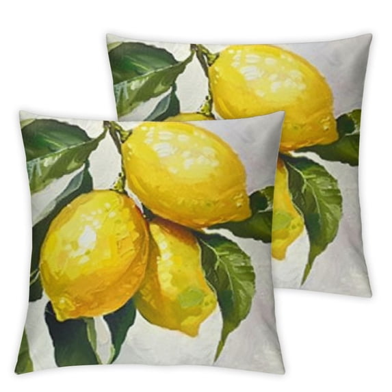 BANET Throw Pillow Covers,Yellow Green Fruit Branch Cushion Cover Digital Blended Hidden Zipperl Decorative Pillowcases for Hair Skin Square 2 Pcs 24x24in