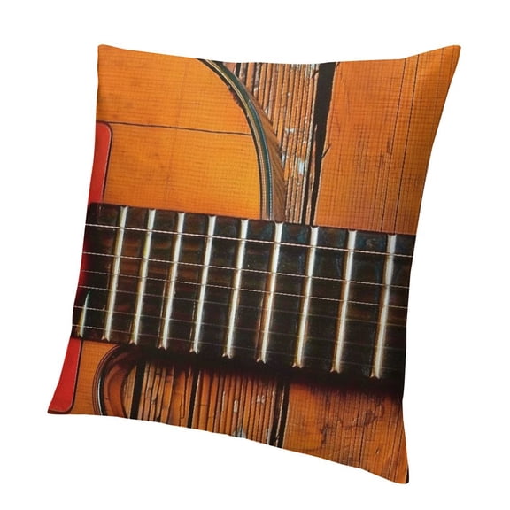 BANET Throw Pillow Cushion Cover, American Country Music Theme Guitar Instrument and Shoes on Wood Image, Decorative Square Accent Pillow Case 12x12in