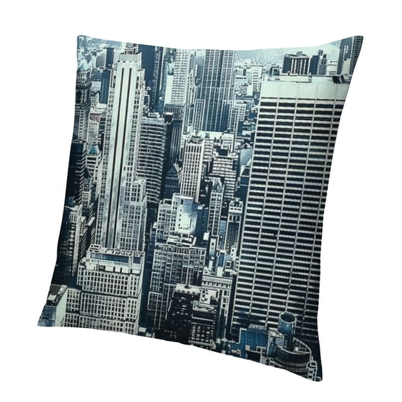 BANET Throw Pillow Cushion Cover, Design Theme of Skyscrapers and The Foggy Sky Digital Print, Decorative Square Pillow Case 18x18in