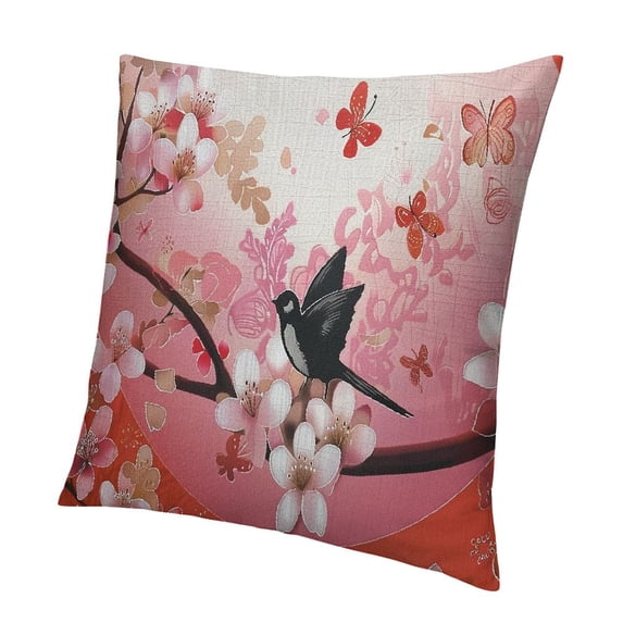 BANET Throw Pillow Cushion Cover, Japanese Cherry Branches Over The with Mountain Reflection Hill Season Image, Decorative Square Accent Pillow Case 18x18in