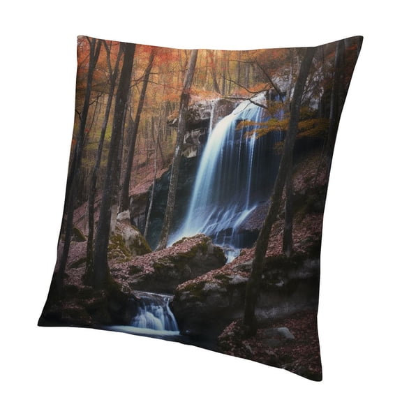 BANET Throw Pillow Cushion Cover, Misty Fall Day Shedding Leaf at Mountains Rocky Creek Habitat Theme, Decorative Square Accent Pillow Case 12x12in