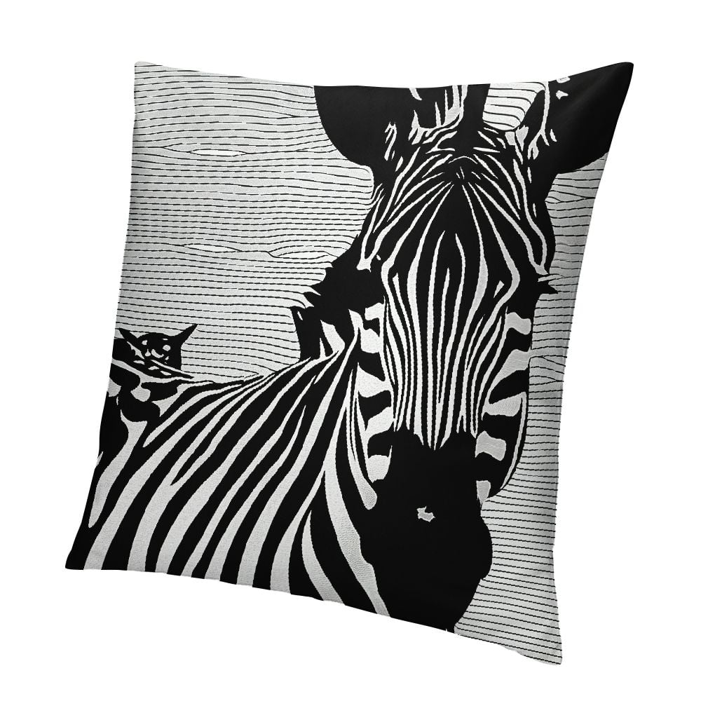 Throw Pillow Cushion Cover, Monochrome Illustration of Map Zebra