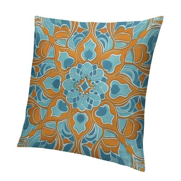 BANET Throw Pillow Cushion Cover, Mystic Bicolour Themed Tibetan Art Print, Decorative Square Accent Pillow Case 18x18in