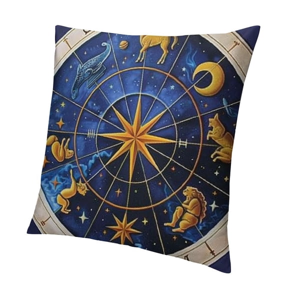 BANET Throw Pillow Cushion Cover, Natal Birth Chart Zodiac Horoscope Signs in Wheel Shape with Dots Stars, Decorative Square Accent Pillow Case 18x18in