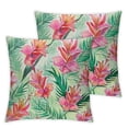thumbnail image 1 of BANET Throw Pillow Cushion Cover Pack of 2, Endemic Flowers on a Background of Paint Blots, Zippered Double-Side Digital Print Decor, Magenta Fern Green 24x24in, 1 of 7