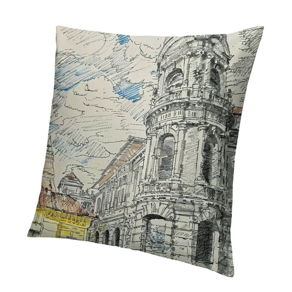 BANET Throw Pillow Cushion Cover, Pale of Middle Age Building European Old Town Cityscape, Decorative Square Accent Pillow Case White