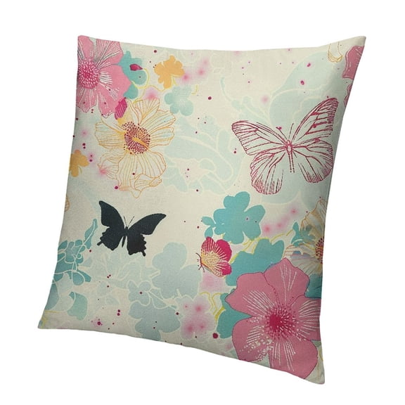 BANET Throw Pillow Cushion Cover, Spring Flower Essence Beauty Fragrance Butterflies Image, Decorative Square Accent Pillow Case 18x18in