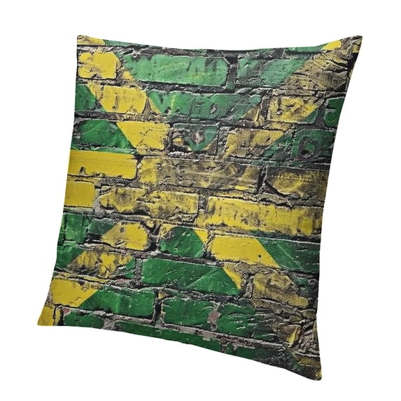 BANET Throw Pillow Cushion Cover, on The Wall Illustration with Chalk Effect Old Bricks Grunge Design , Decorative Square Accent Pillow Case, Pale Rainbow 18x18in