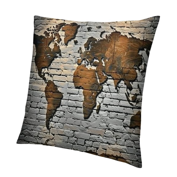 BANET Throw Pillow Cushion Cover, World Map on Old Brick Wall Countries Continents Aged Vintage Rough, Decorative Square Accent Pillow Case 18x18in
