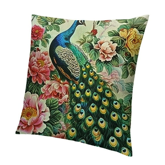 BANET Throw Pillow Cover with Peacock Pattern 12x12in