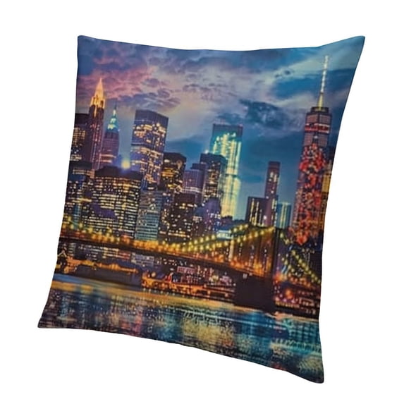 BANET Throw Pillow , That Never Sleeps on East River Photo Print, Decorative Square Accent Pillow Case 22x22in