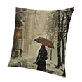 thumbnail image 1 of BANET Throw Pillow , Woman with Umbrella in Rain Old Town Ruins Action Desgin, Decorative Square Accent Pillow Case 24x24in, 1 of 5