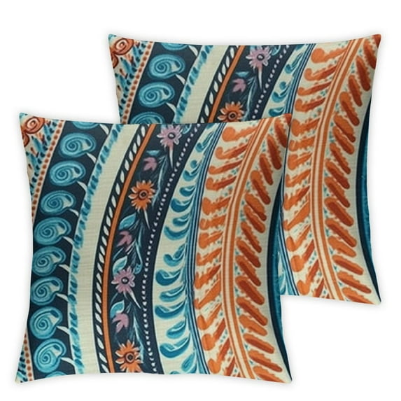 BANET Tibal Throw Pillow Cover Set of 2, Vintage Pattern with Folk Artisan Art, Decorative Square Covers for Couch Bed & Sofa, Merigold Blue 20x20in