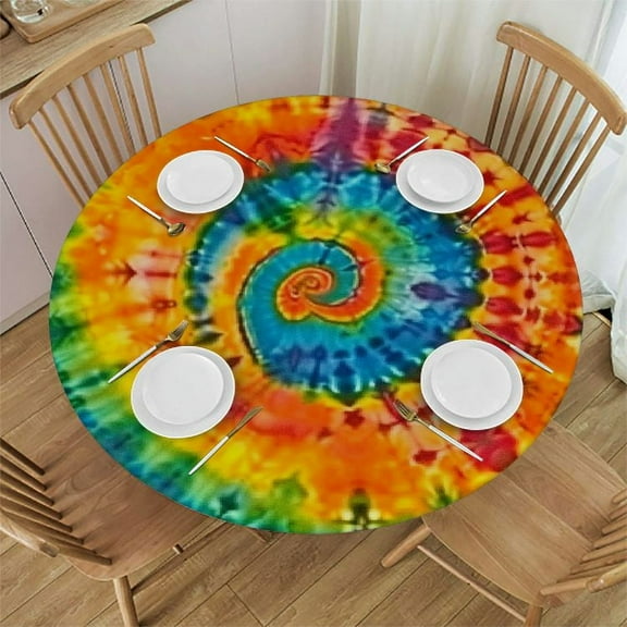 BANET Tie Dye Colorful Table Cloth Bright Colors Spiral Fashion Round Tablecloth for Dining Room, Party, Banquet 38"-42