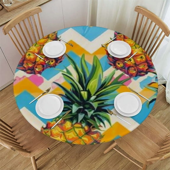 BANET Tropical Pineapple Round Tablecloth,Abstract Stripes Circle Table Cloth Polyester Waterproof Stain Table Cover for Home Kitchen Dining Party Pinic Patio Outdoor Decor 46"-50