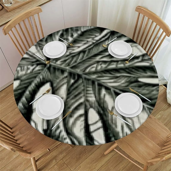 BANET Tropical Tablecloth Round Summer Palm Leaf Table Cloth Waterproof Resistant Green Tablecloths Decoration for Kitchen Dining Room Indoor Party Picnic Holiday Home Decor 31"-35