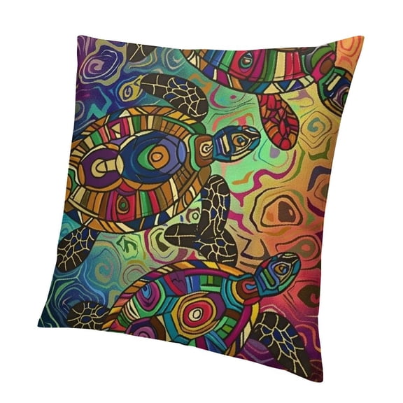 BANET  Turtle Throw Pillow Cushion Cover, Ocean Turtles Ethic Style Animals Geometric Vibrant Ocean Theme Art Print, Decorative Square Accent Pillow Case 18x18in