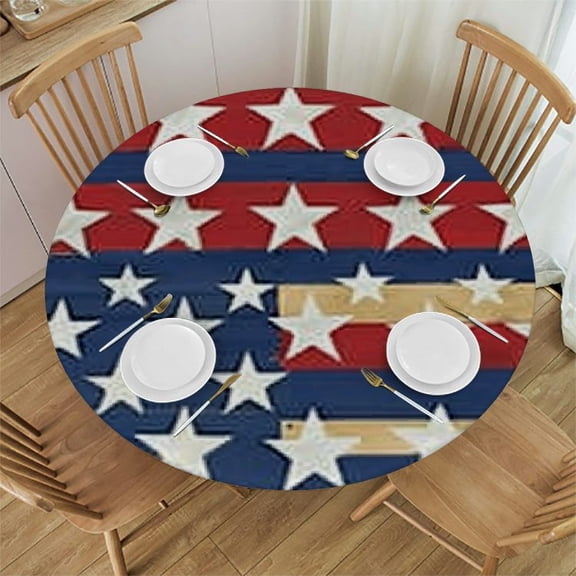 BANET USA Flag Checkered Tablecloth Round Stars Patriotic Table Cloths for Parties Waterproof Fabric Protector for July 4th Independence Day Small Tablecloths Decor for Party Holiday Home 42"-46