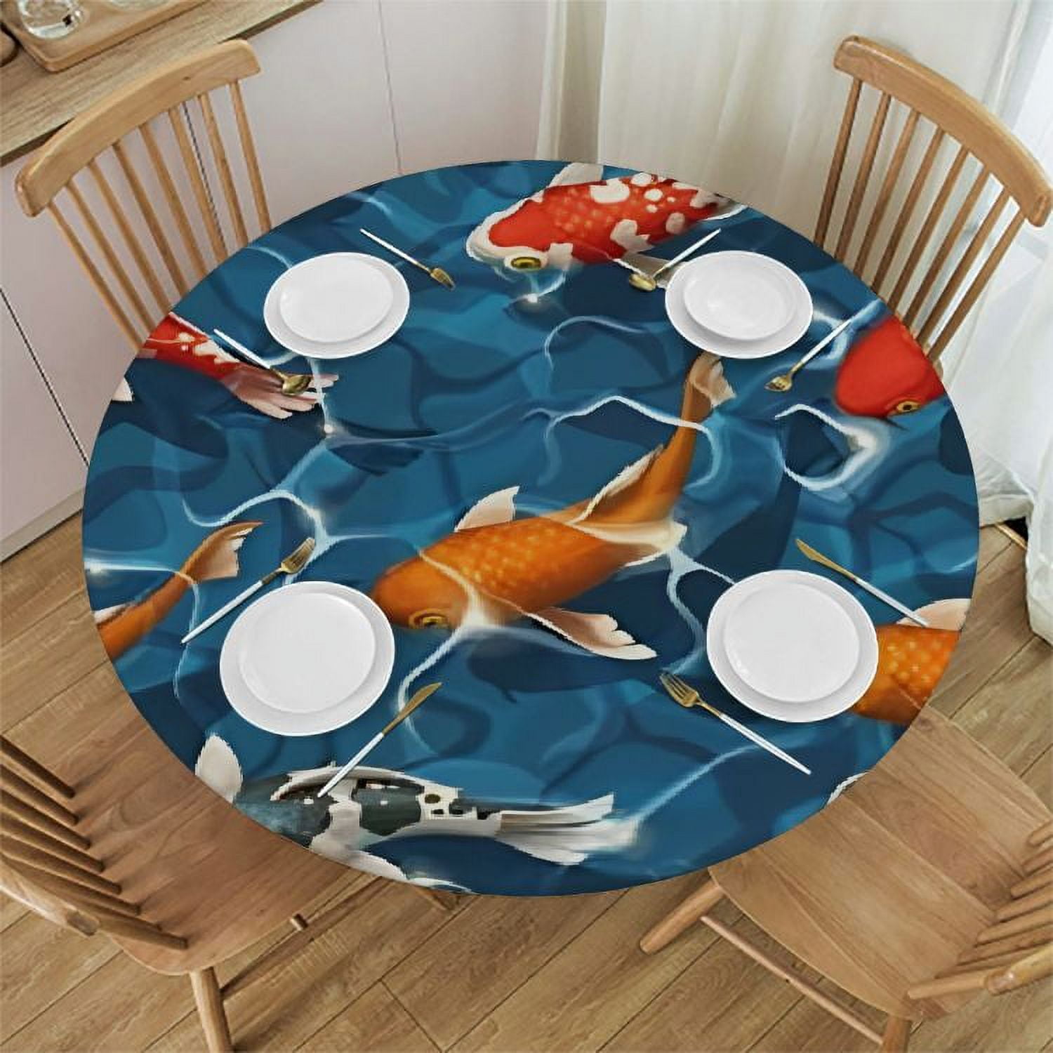 BANET Underwater Colorful Fish Round Fitted Tablecloth with Elastic ...