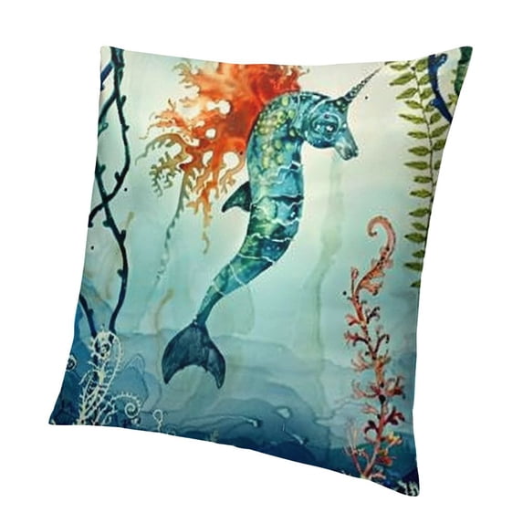 BANET Underwater World Decorative Pillow Covers Marine Organism Throw Pillow Covers Sea Turtle Jellyfish Pillowcase Blue Teal Cushion Case for Couch Sofa Bed Car Patio 24x24in