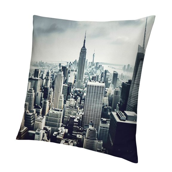 BANET Urban Throw Pillow Cushion Cover, USA Design Theme Aerial View of Skyscrapers and The Foggy Sky Digital Print, Decorative Square Accent Pillow Case 12x12in