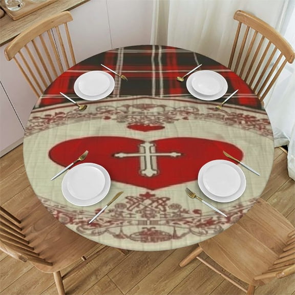 BANET Valentine Tablecloth Round Buffalo Plaid Red Heart Table Cloth Washable Vintage Valentine's Day Table Cover Decorative for Home Kitchen Dining Indoor Outdoor Party Picnic Home Decor 42"-46