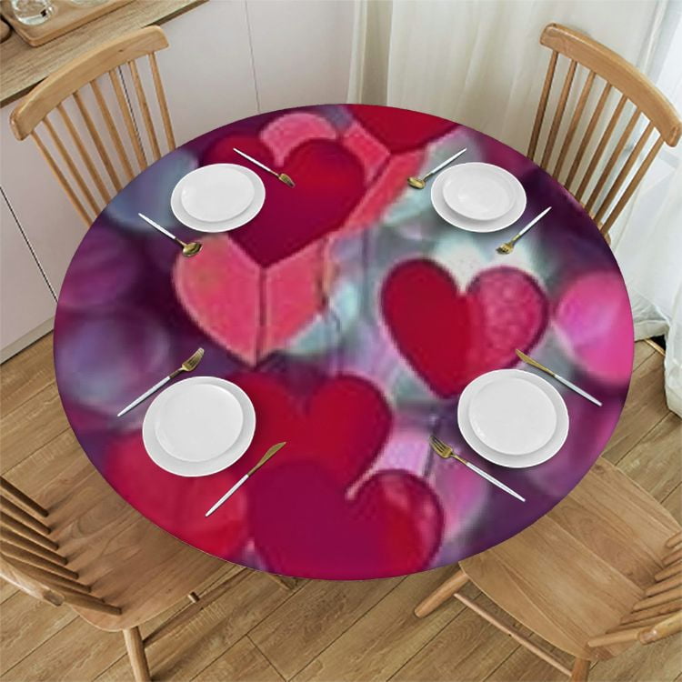 BANET Valentine&amp;#39;s Day Love Heart Round Tablecloth, Washable Table Cover ...