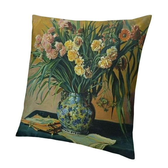 BANET Van Gogh Painting Oleanders Decorative Square Throw Pillow Case Cushion Cover for Sofa Bedroom Car Double-Sided Design 20x20in