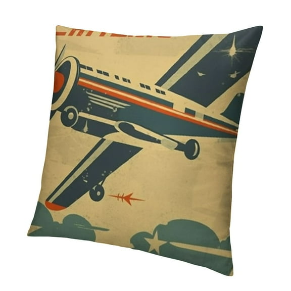 BANET Vintage Airplane Throw Pillow Cushion Cover, Retro Flight Emblem with Old Plane Stripes Grunge Style, Decorative Square Accent Pillow Case 18x18in