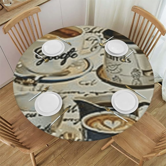 BANET Vintage Coffee Kitchen Items, and Round Table Cloth, Circle Table Dinner Tablecloth, Desk Cloth Cover for Home Party Wedding 31"-35