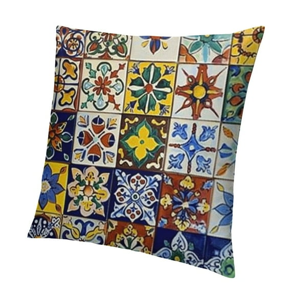 BANET Vintage Colorful Throw Pillow Covers Mexican Talavera Tiles Pattern  Pillow Cases Cushion Cover Standard Pillowcase (Mexican Tiles) 22x22in