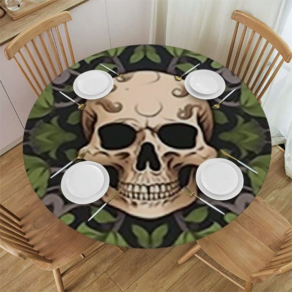 BANET Vintage National Flower Ornament and Skull Round Table Cloth, Circle Table Dinner Tablecloth , Desk Cloth Cover for Home Party Wedding 54"-58