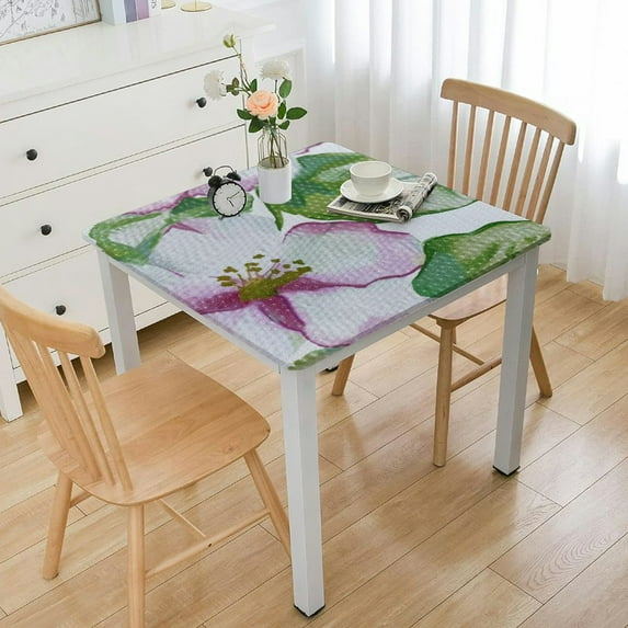 BANET Vinyl Flannel Backed Tablecloth Rectangle, Spring Wild Flowers Easy Care Vinyl Tablecloth with Flannel Backing white