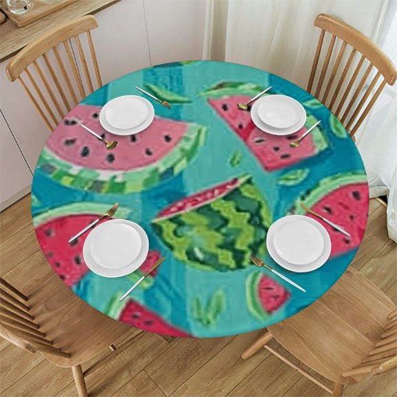 BANET Watermelon Print Round Tablecloth Washable Polyester ,Ice Fruits Kitchen Circle Table Cloth Cover for Party Dinning Tabletop Wedding Home Party Decorations 54"-58