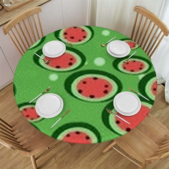 BANET Watermelon Round Tablecloth, Watermelon Pattern on a Dotted Green Background Summer Theme, Circle Table Cloth Cover for Dining Room Kitchen Decoration 46"-50