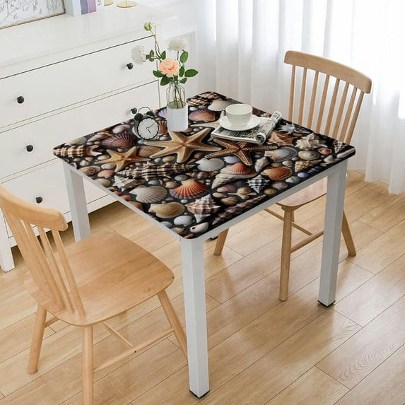 BANET Waterproof Tablecloth,Tropical Ocean Sandbeach Shells Starfish Conch Oil-Proof Table Cloth,Beach Theme Sea Life Easy Clean Table Cover for Kitchen Dining Party Buffet Picnic