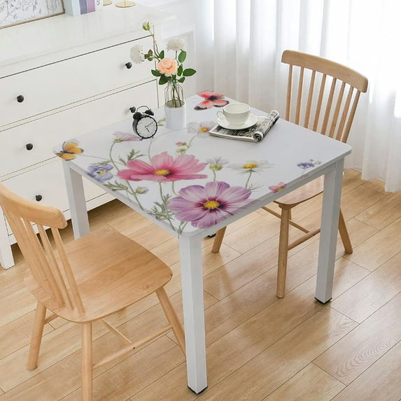 BANET White Easter Tablecloth Rectangle - Waterproof Stain Resistant Square Floral Spring Table Cloth for Kitchen, Outdoor Picnic and Wedding white