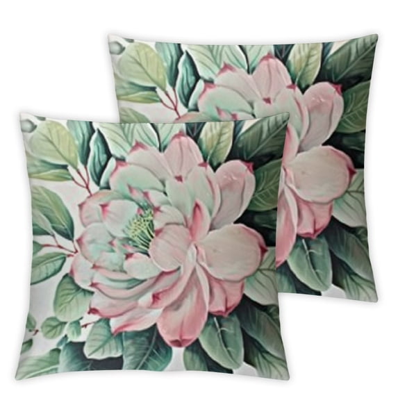 BANET White Nature Lotus Throw Pillow Covers,Pink Decorative Pillow Covers Digital Printing Blended Fabric for Couch Sofa Bed Invisible Zipper Pillow Cases Set of 2 12x12in