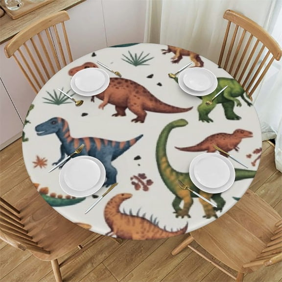BANET Wild Dinosaur Table Cloth Animals of The Prehistoric Round Tablecloth for Dining Room, Party, Banquet 54"-58