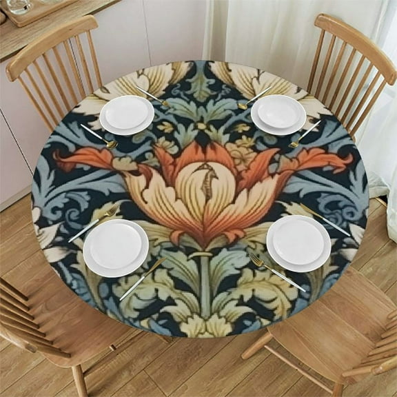 BANET William Morris Floral Print Round Tablecloth Wipeable Polyester Fabric Vintage Floral Washable Tablecloth for Dining Room Decor Tablecloth 31"-35
