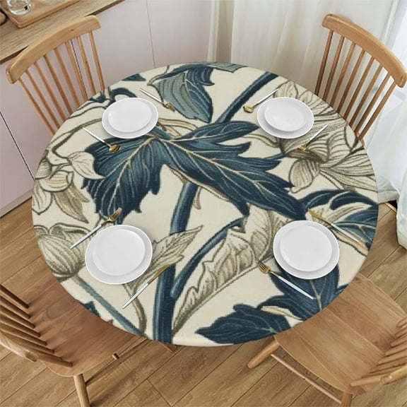 BANET William Morris Floral Print Round Tablecloth Wipeable Polyester Fabric Vintage Floral Washable Tablecloth for Dining Room Decor Tablecloth 42"-46