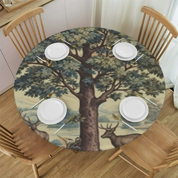 BANET William Morris Floral Print Round Tablecloth Wipeable Polyester Fabric Vintage Floral Washable Tablecloth for Dining Room Decor Tablecloth Round 46"-50