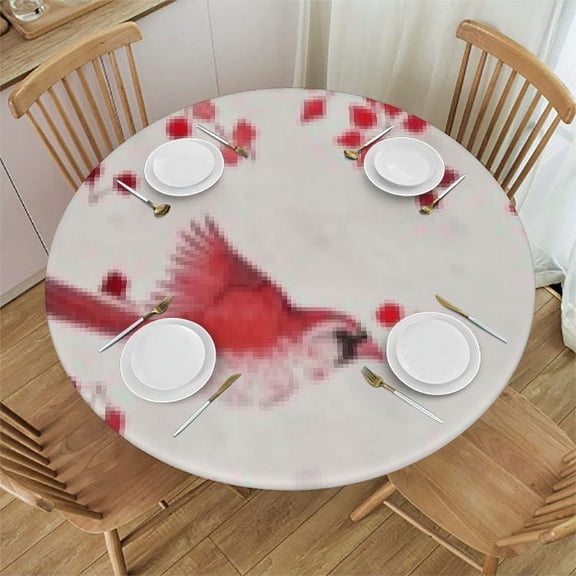 BANET Winter Cardinal Birds Round Tablecloth Christmas Cherry Table Cloth Cover Washable Polyester Dining Decorative for Holiday Home Party Wedding Picnic 42"-46