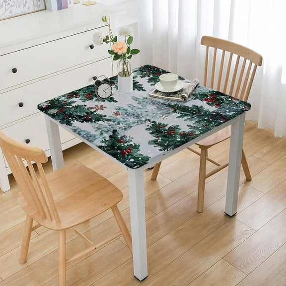 BANET Winter Pine Tree Rectangle Tablecloth, Snowy Forest Cardinal Red Birds Decorative Table Cloth Farmhouse Dining Table Cover, Snowflake Christmas Holiday Dinner Party Picnic Decoration White