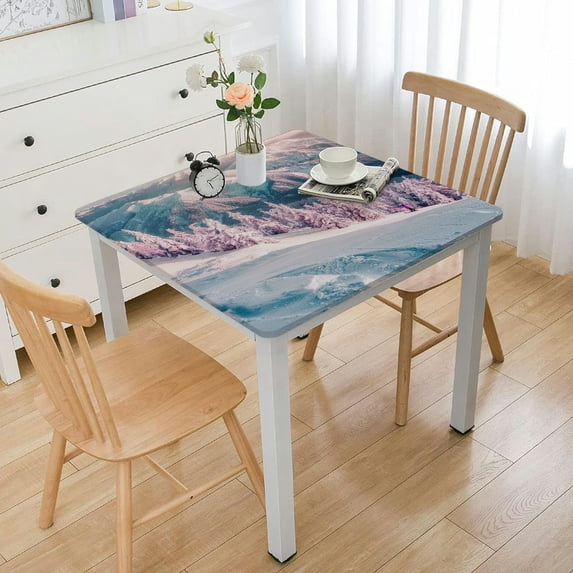 BANET Winter Tablecloth, European Snowy Mountains Pine Forest with Sky Colors Overcast Windy Fresh Image, Dining Room Kitchen Rectangular Table Cover White