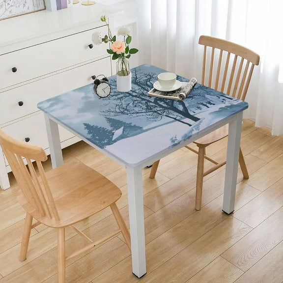 BANET  Winter Tablecloth, Winter Season Theme a Tree Without Leaves in The Snowy Forest and Flying Birds, Rectangular Table Cover for Dining Room Kitchen Decor White